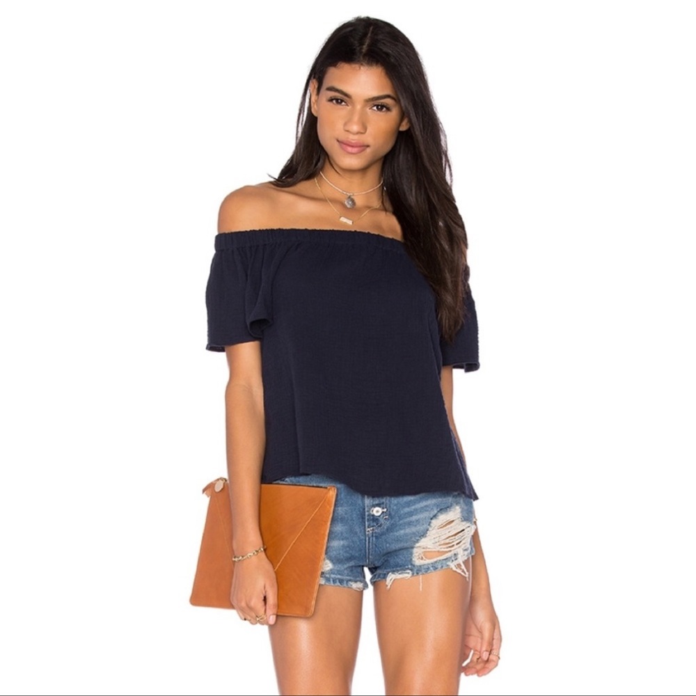 NWT Rebecca Taylor Off Shoulder Gauze Top | Navy